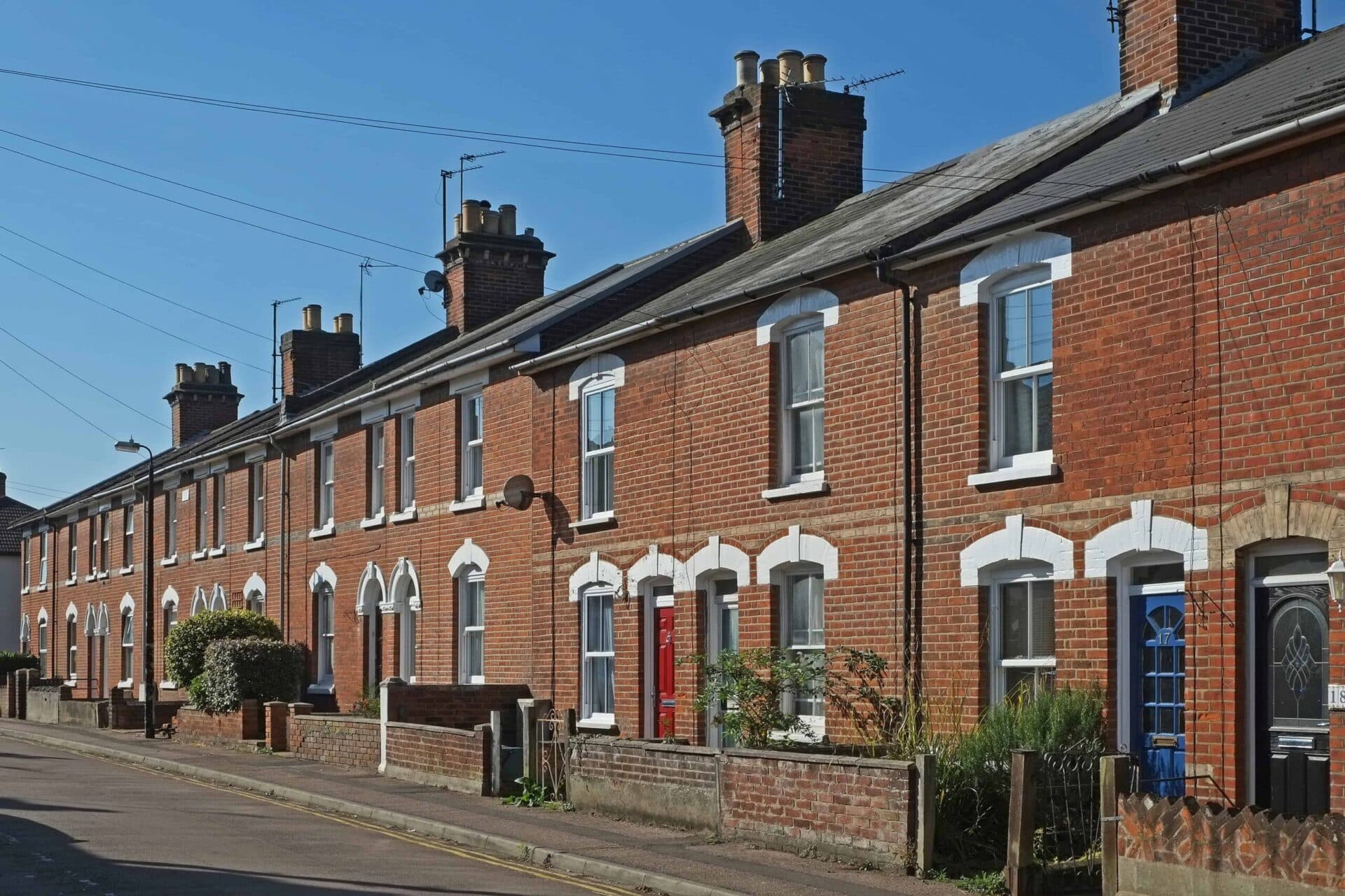 Terraced brick properties in Chesterfield